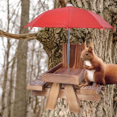 Squirrel Feeder Table Functional Feeding Stable House with Umbrella Chipmunk