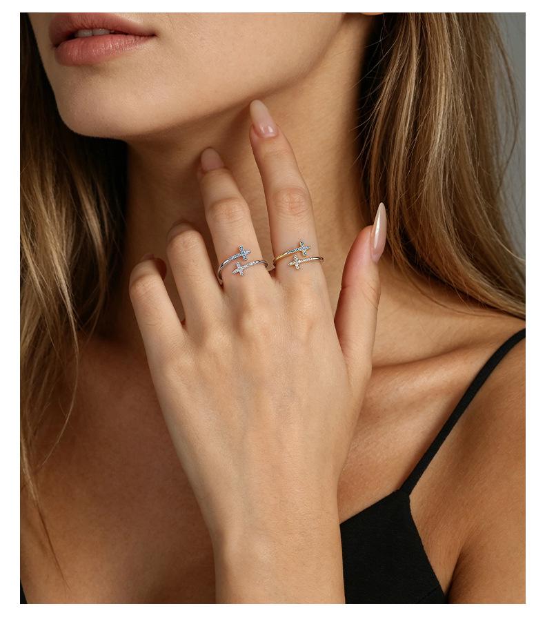 Elegant Cross Rhinestone Sterling Silver Open Ring - Versatile Luxury Jewelry