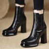 Waterproof table thick heel 2025 autumn new foreign style versatile comfortable high heel boots elastic heightening short boots brown