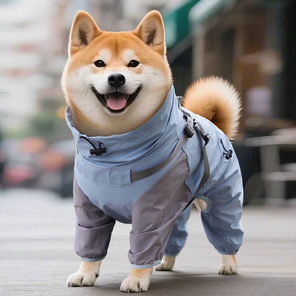 Waterproof Pet Dog Raincoat with Hat Lightweight Outdoor Dog Raincoat Four Legged Clothing Reflective Stripe Dog Rain Cape