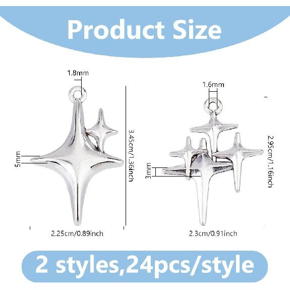 

DICOSMETIC 48Pcs 2 Styles Star Charms Four-pointed Star Charms Alloy Mini Stars Pendants Tibetan Style Pendant for DIY Bracelets Necklace Jewelry