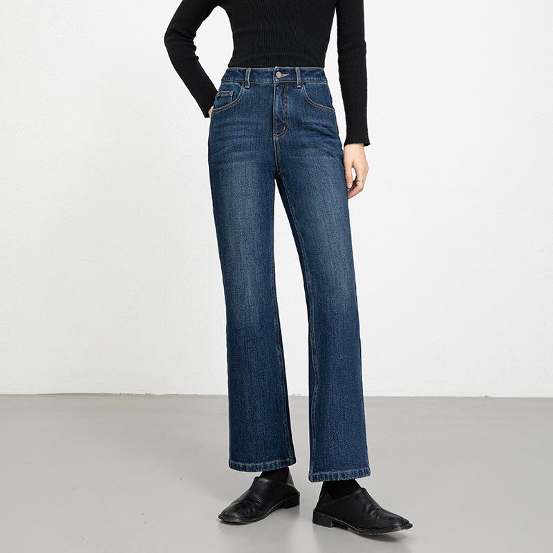 

2025 Winter Women s High Waist Fleece-Lined Micro-Flare Denim Pants L синий