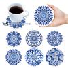 6 Piezas de Madera Porcelana Azul y Blanca Mandala Posavasos para Bebidas Redondos Antideslizantes Posavasos para Tazas de Café para Escritorio