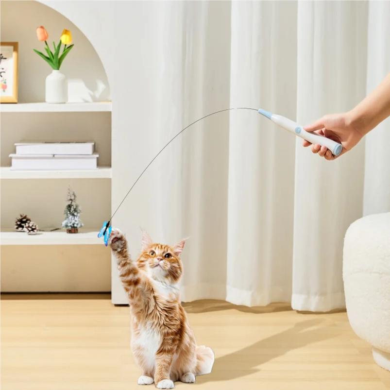 Electric Suction Cup Cat Toy Butterfly Flying Cat Toy Self-Entertaining Cat Toy Long Rod Steel Wire Cat Toy
