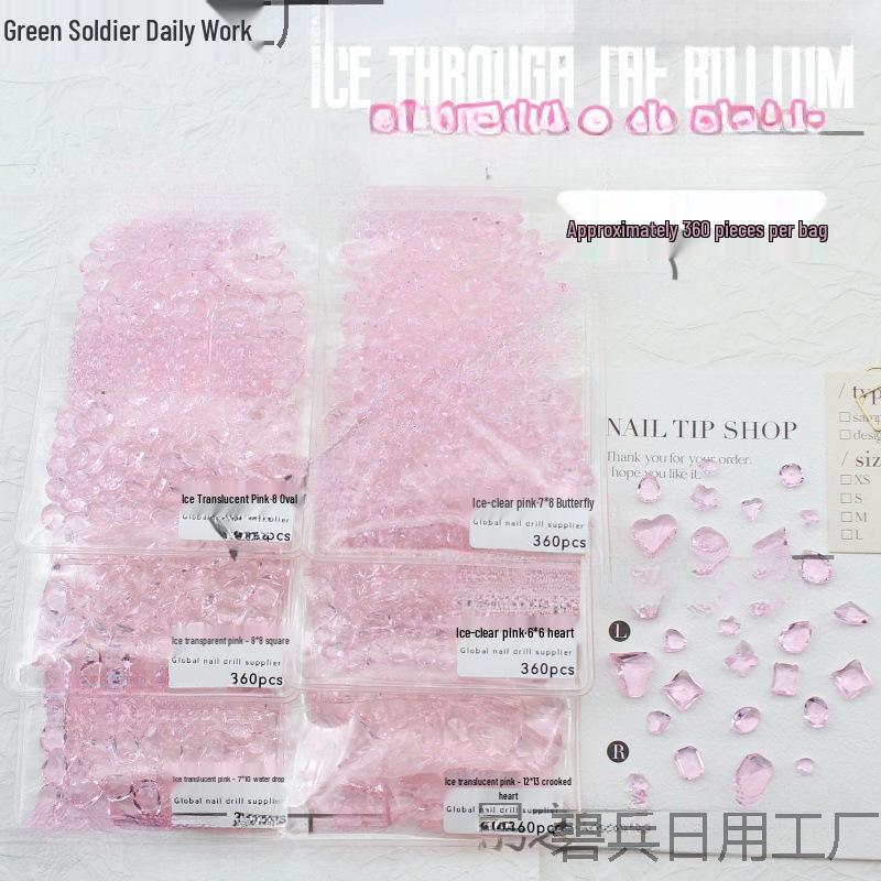 720-Piece Transparent Pink Crystal Heart Rhinestones for Nail Art Ice Translucent Pink—8*8mm Heart