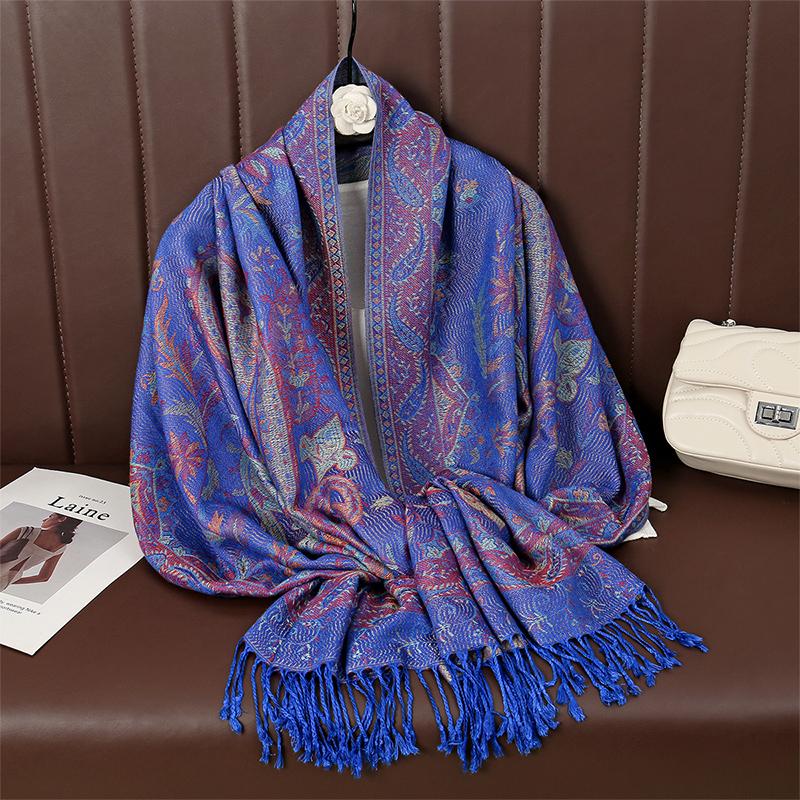 Paisley Pashmina Shawl Scarf Women Jacquard Cashew Printed Scarves Flowers Borders Female Tassel Blanket Wraps Ethnic Shawls