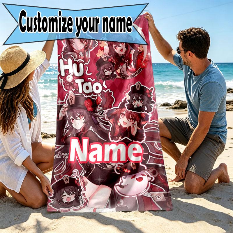 Custom Name Personalized Genshin Impact Print Beach Towel, for Trip Camping Beach Party Home Decor, Birthday Gift for Family & Friends