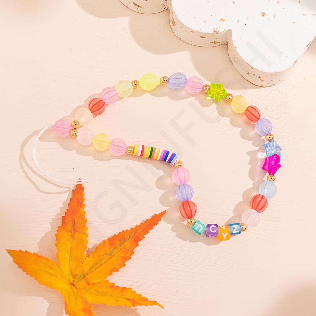 Colorful acrylic pearl mobile phone chain female, anti-lost creative mobile phone lanyard mobile phone pendant