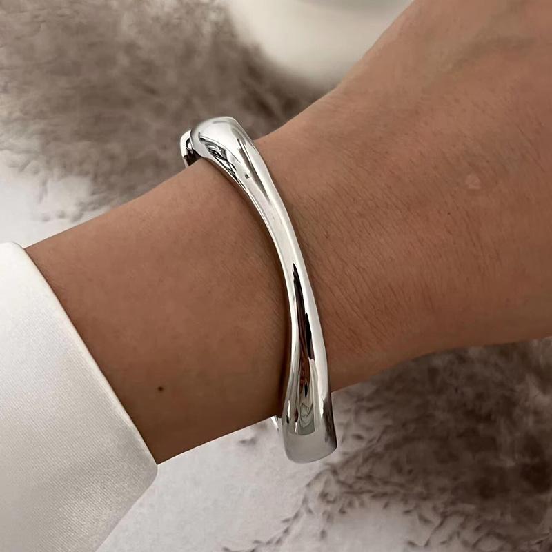 3 Styles Punk Vintage Wide Cuff Bangles Hip Hop Gold Silver Geometric Metal Spring Chunky Bangle Women Bracelets Jewelry