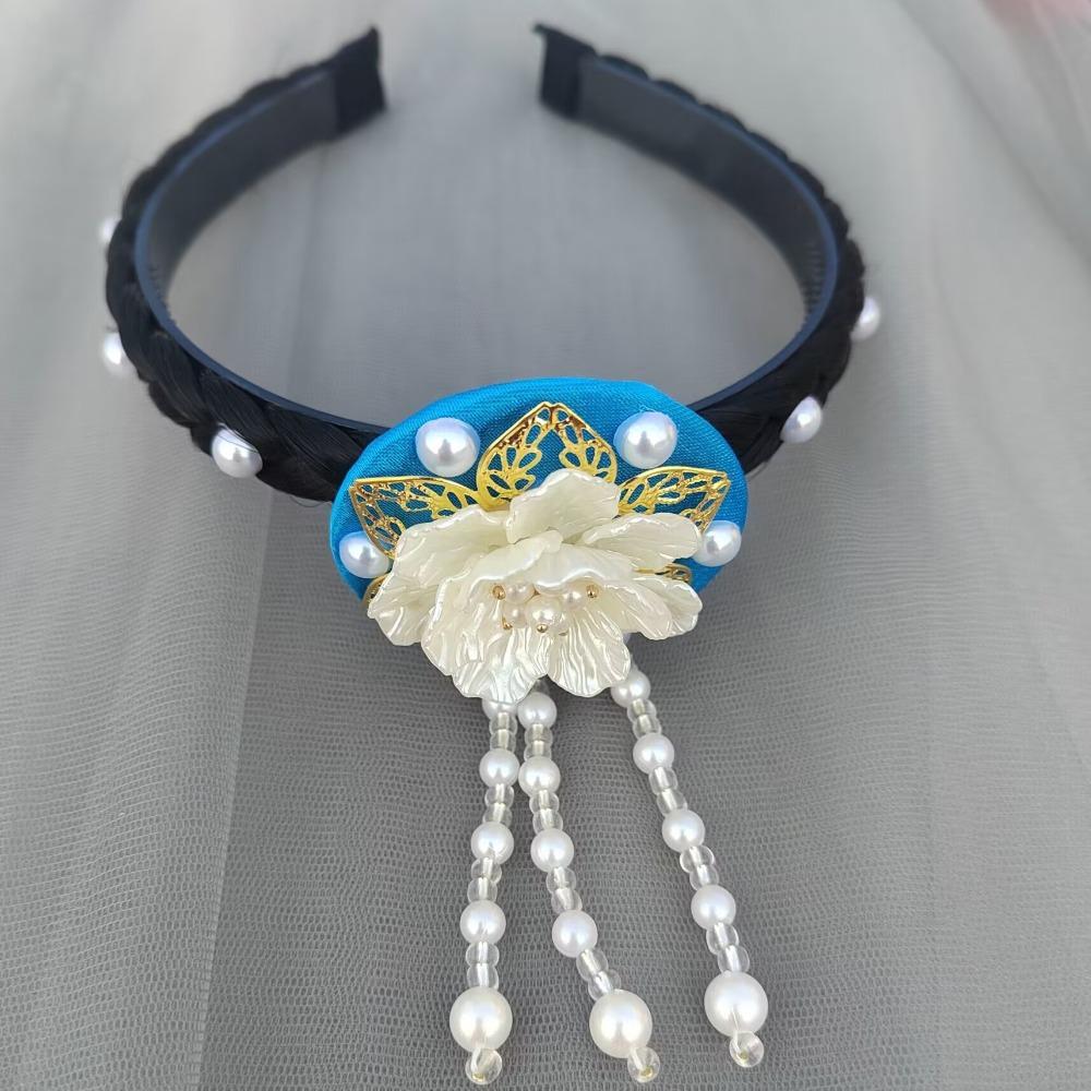 

Жемчужная Ханбок Повязка для волос Кисточка Сценический танец Обруч для волос Классическая корейская Повязка на голову Выступление синий