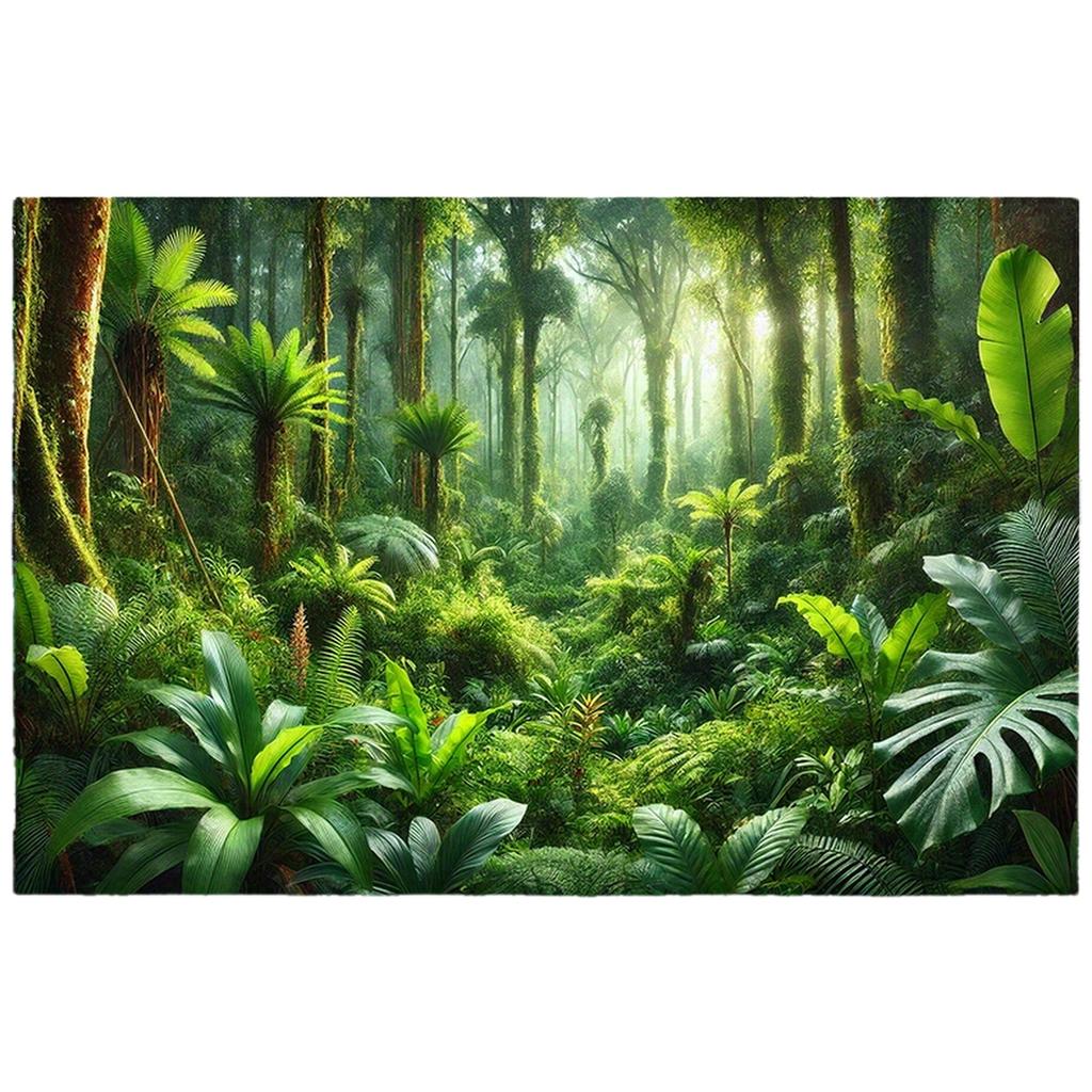 2D-Ebene 1 Stück tropischer Regenwaldbäume, die Sonnenlicht durchlassen, dichte grüne Pflanzen und Farne, Heimdekoration