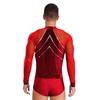 Men Latin Dance Leotard Mesh Long Sleeve Deep V Neck Velvet Shiny Rhinestones Bodysuit