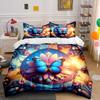 3Pcs Blue Butterfly and Lotus Bedding Set, Colorful Mandala Print Duvet Cover + 2 Pillowcases, Zen Nature Decor