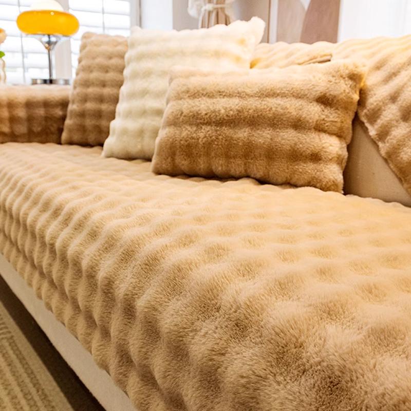 Solid Color Plush Sofa Covers Non Slip Thicken Soft Mat Winter Warm Washable Couch Living Room Towel Slipcovers