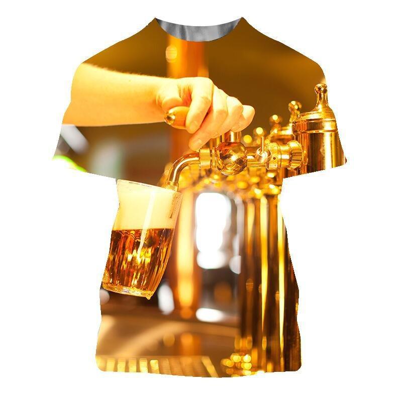 Pivo Digitálně Potištěné Tričko Pánské Dámské Trendy Tričko s Krátkým Rukávem