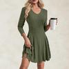 Women's Fashion Casual Solid Color V-neck Long-sleeve A-line Dress