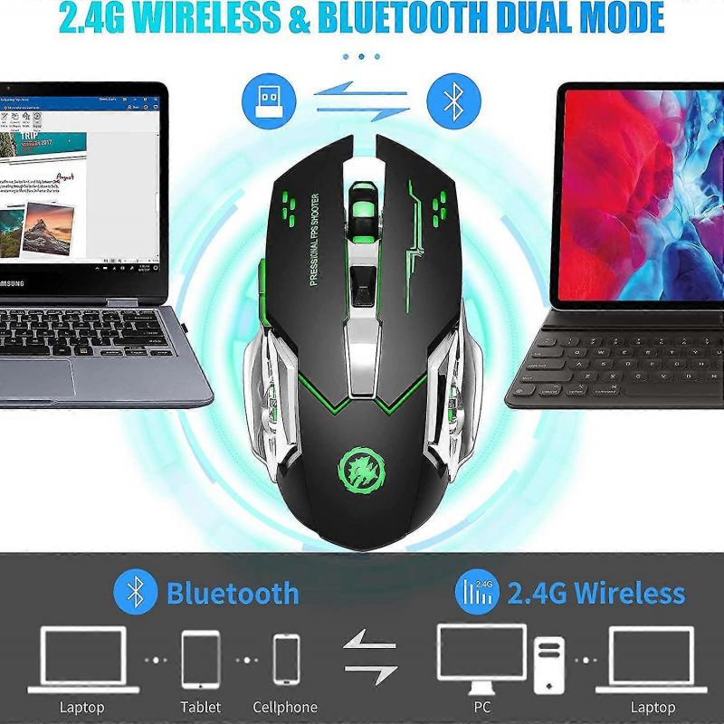 Wireless Gaming Mouse Bluetooth Mouse Rgb Rechargeable 2.4g Usb Cordless Computer Mice With 7 Color Backlit, 6 Butto