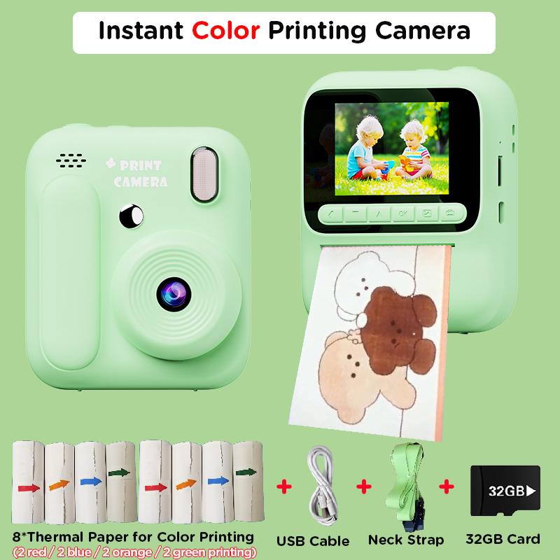 Kids Instant Color Printing Camera 1080P Colorful Po Thermal Print Toys Camera Video Games Music Children Boys Girls Gifts