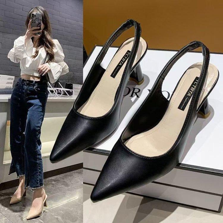 Fashion French Pointed Single Shoes 2025 Summer and Autumn New Sandals Fairy Style Bag Head Empty Stiletto Female High Heels
