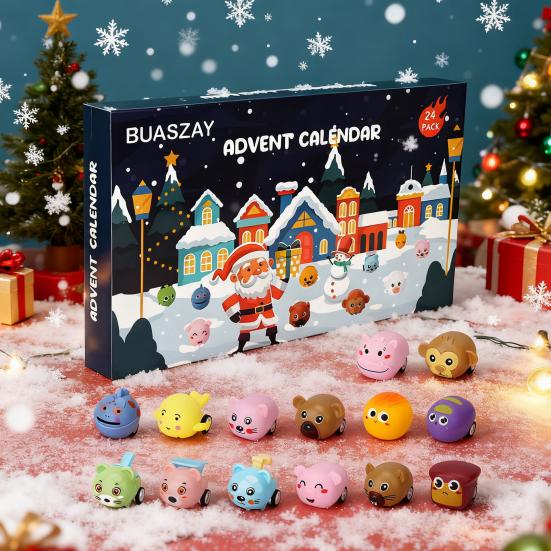 Christmas Advent Calendar 2025 Cartoon Animal Car Shapes Countdown Calendar Battery-Free