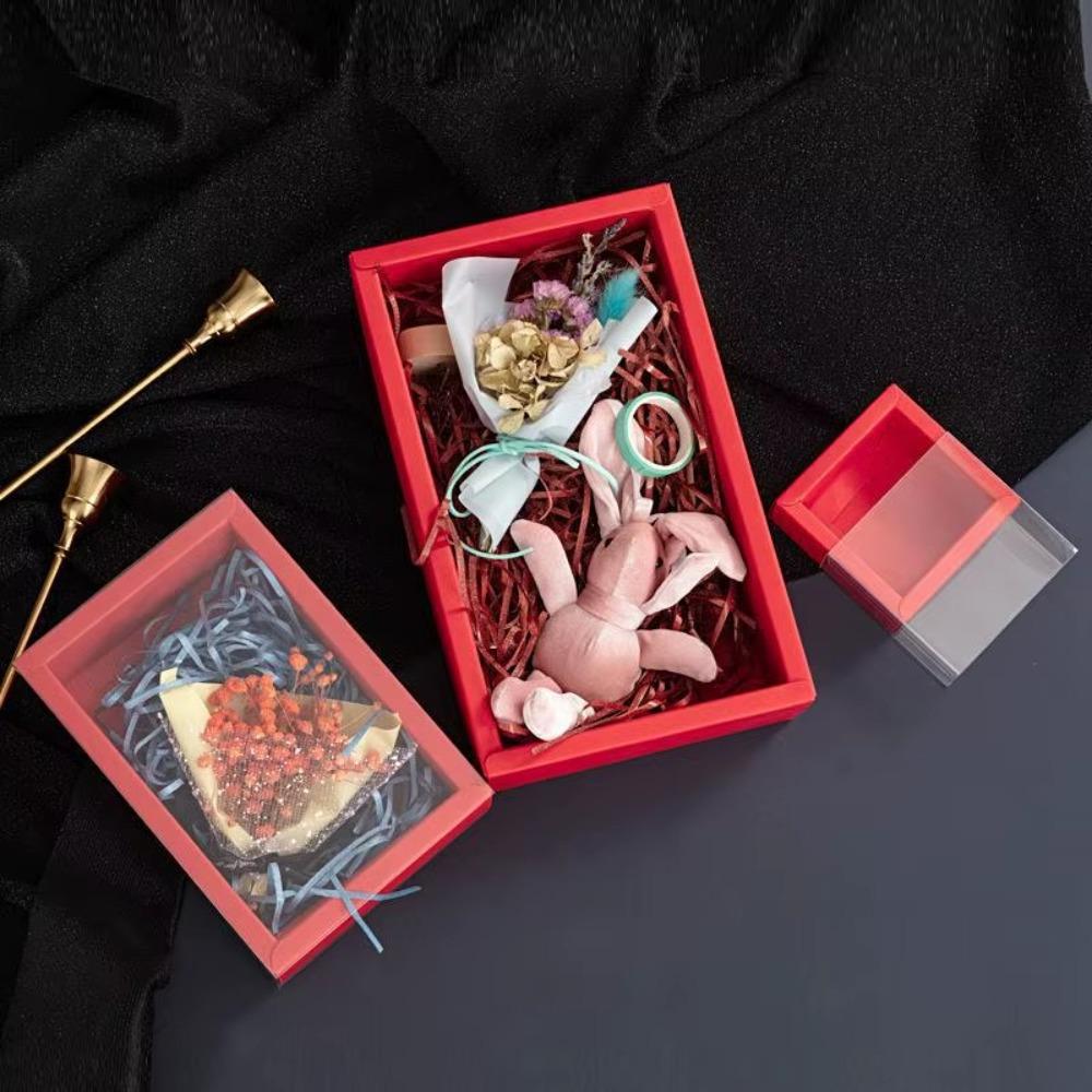 5PCS Kraft Paper Cookies Candy Cake Boxes Square Clear PVC Window Gift Packaging Boxes Multi Size Solid Color Handmade Soap Case