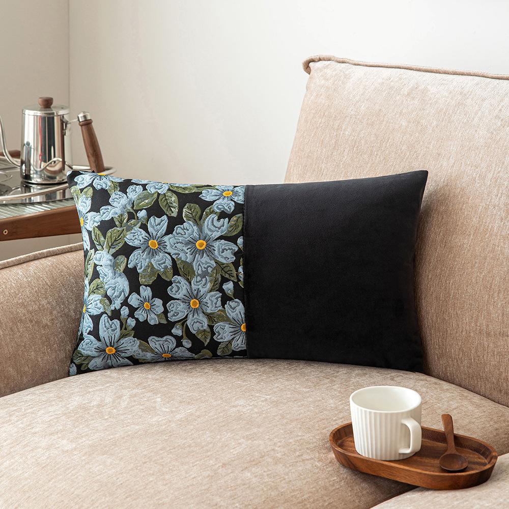 Houndstooth Splicing Pillow Case Sofa Decoration Cushion Cover Living Room Bedroom Waist Pillow Velvet Ball Pillow