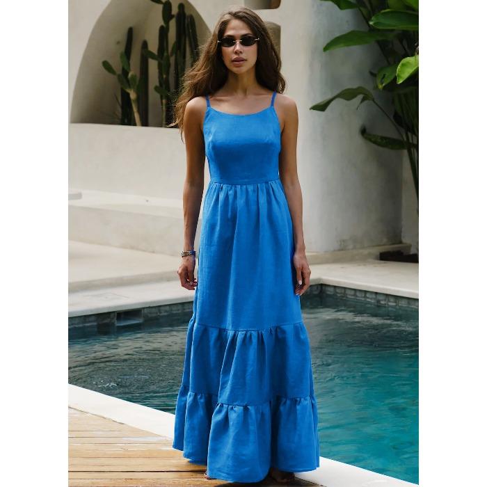 

Suspender dress European and American hot sexy backless strap super long cake dress suspender dress L темно-синього кольору