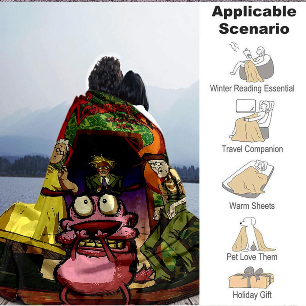 1pc Courage the Cowardly Dog Flannel Throw Blanket HD Printed Lightweight Soft Warm All Season Blanket for Sofa, Bed, Travel, Camping Machine Washable