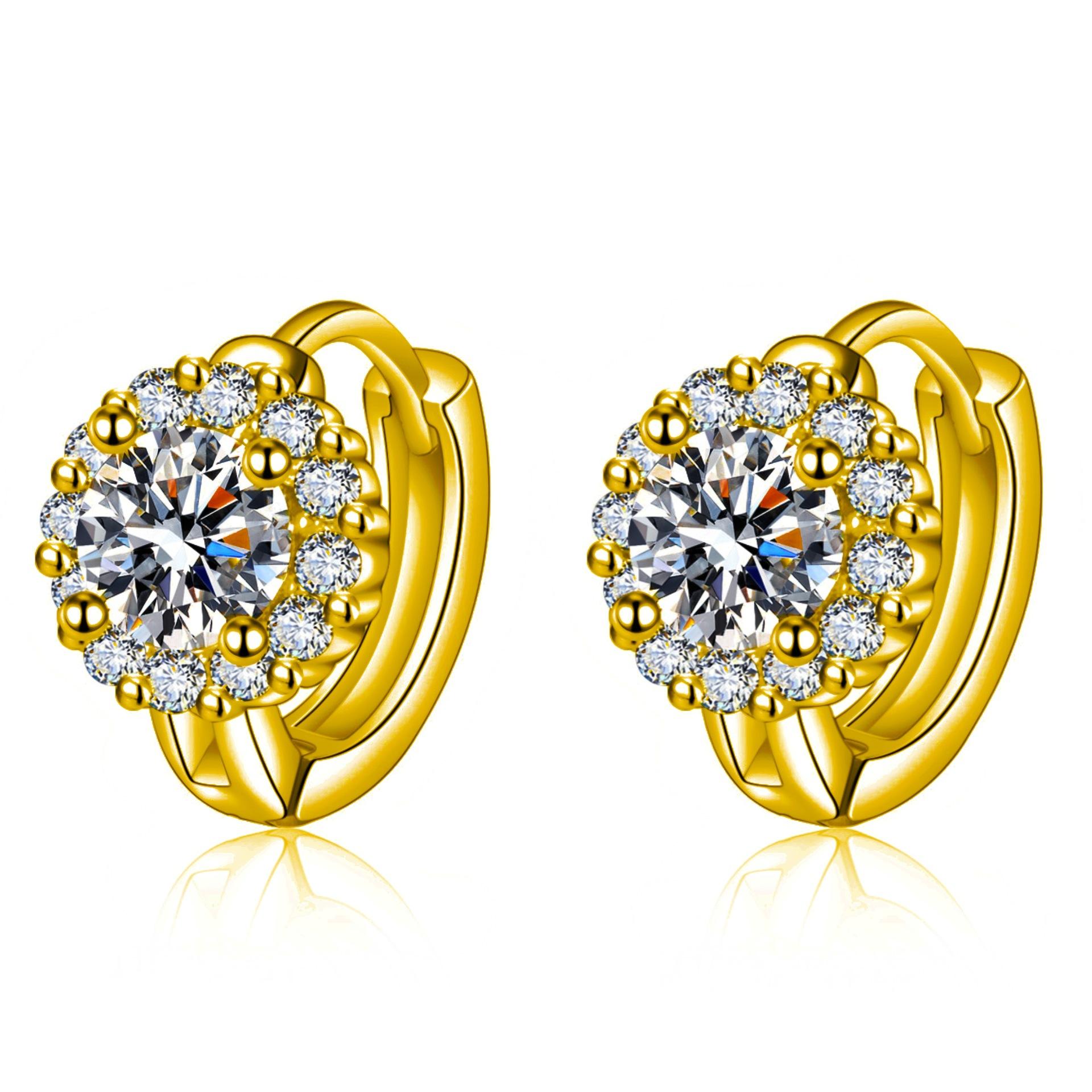 

Темпераментные роскошные серьги-гвоздики с инкрустацией цирконом, позолоченные 18-каратным золотом универсальные серьги с четырьмя когтями и цветком циркона