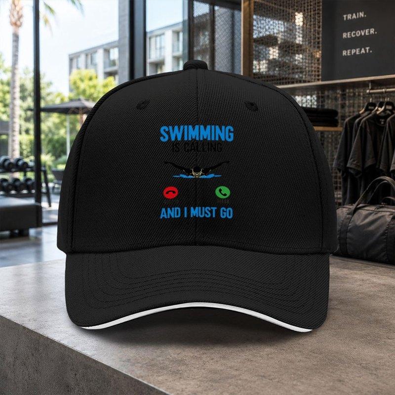 1pc Minimalist Swimmingthemed Printed Sandwich Baseball Cap Unisex Simple Lightweight And Adjustable Outdoor Duckbill Cap