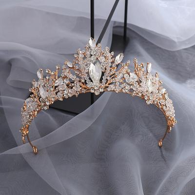 Couronne de mariée en alliage, perles faites à la main, haut de gamme, cristal strass, bandeau d'anniversaire reine