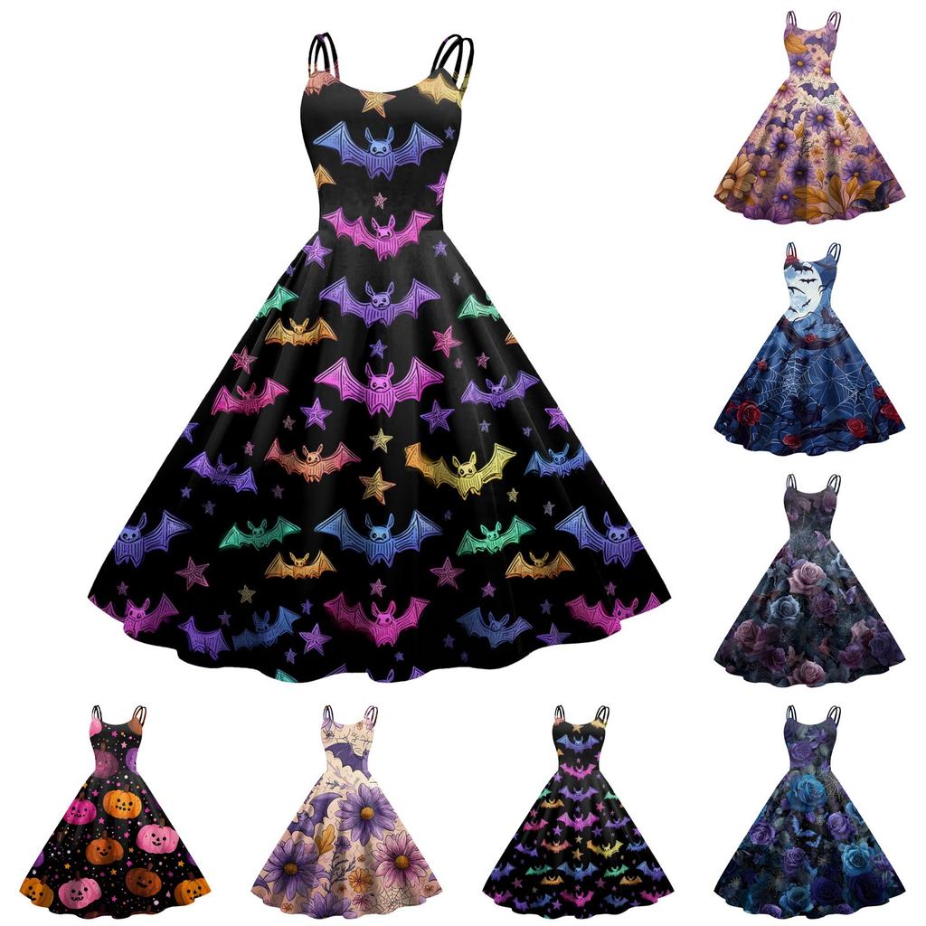 Women's Halloween Print Sexy Off-The-Shoulder Punk Vintage Dress