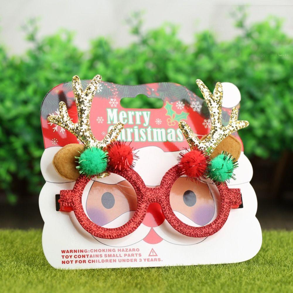 Handmade Christmas Glasses Frame Sequin Elk Antlers Glasses Frame  Masquerade Party