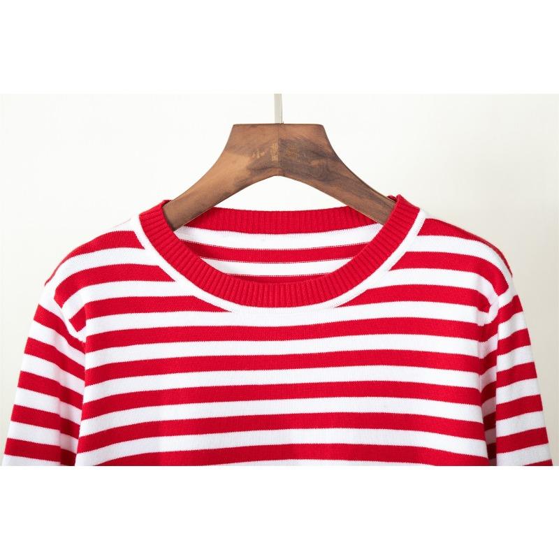 Round Neck Knitted Striped Sweater All-match Classic Retro Striped Pullover Sweater Women