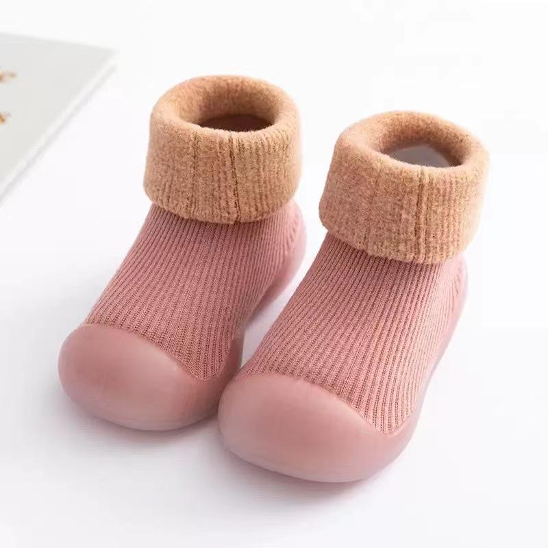 Baby Walking Socks, Autumn and Winter with Thick Velvet and Soft Sole, Anti Slip Shoes for Boys and Girls, Pure Cotton Socks