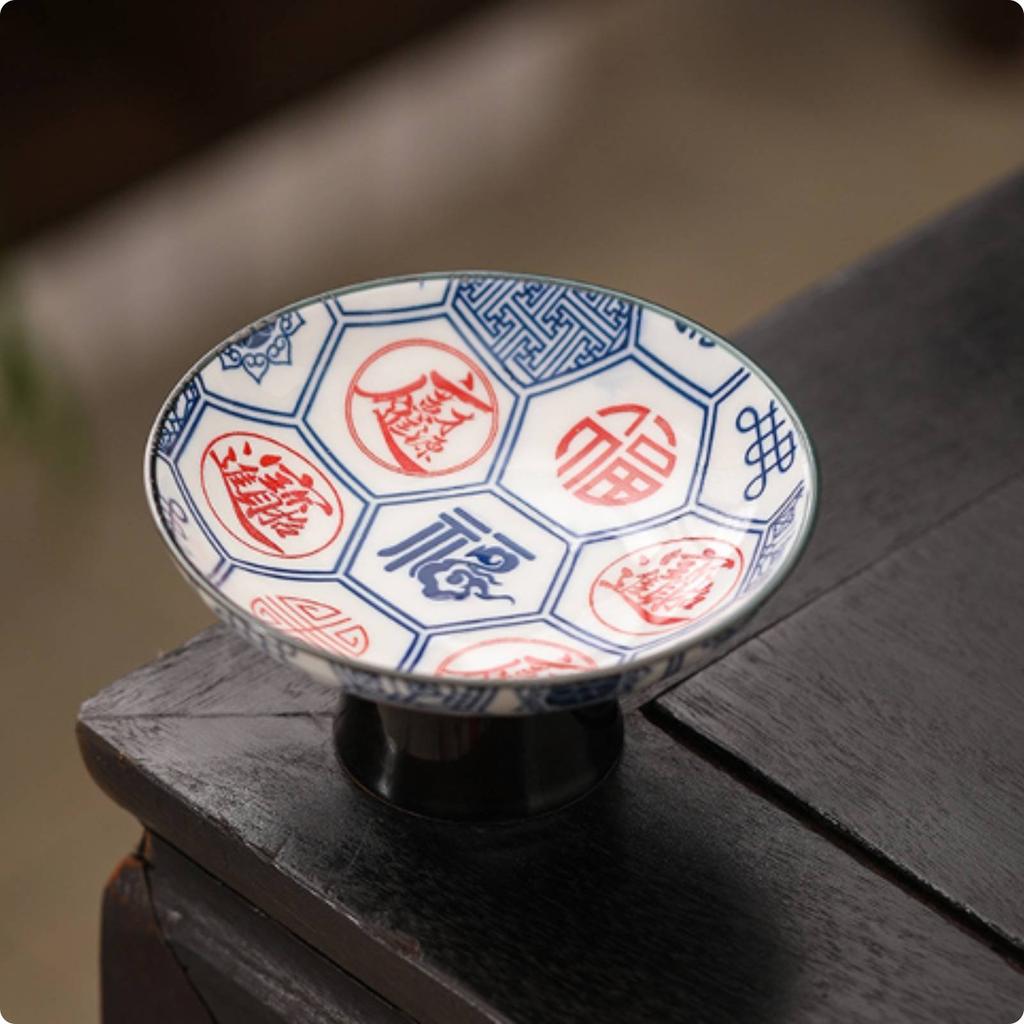 Blue and White Pedestal Bowl Decorative Porcelain Fruit Bowl Porcelain Tea Snack Plate Easy To Clean Pedestal Dessert Plate