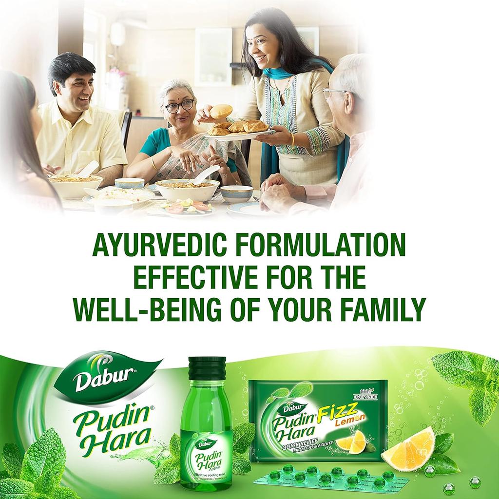 Dabur Pudin Hara Active Herbal Liquid 30 Ml Pack of 4 Mint Inspired Ayurvedic Oral Drops for Digestive Comfort Formula