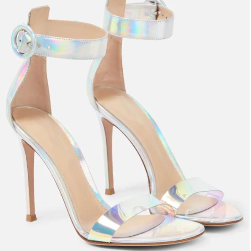 Women's Sandals Summer 2025 Patent Sexy Peep toe Stiletto High Heels Luxury Silver Strappy Wedding Dance Shoes Ladies Big Size