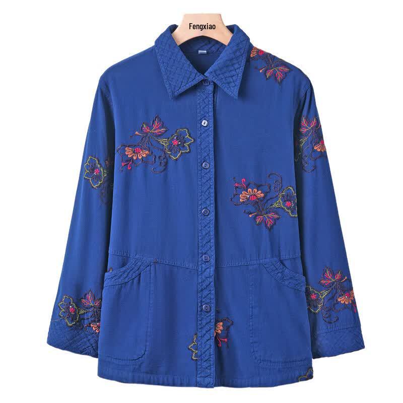 YUZHAOLIN Elderly Women's Embroidered Pure Cotton Cardigan Shirt