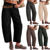 Women Corduroy Pants Elastic Waist Mid-rise Button Zipper Fly Wide Leg Casual Trousers with Pockets Solid Color Slacks