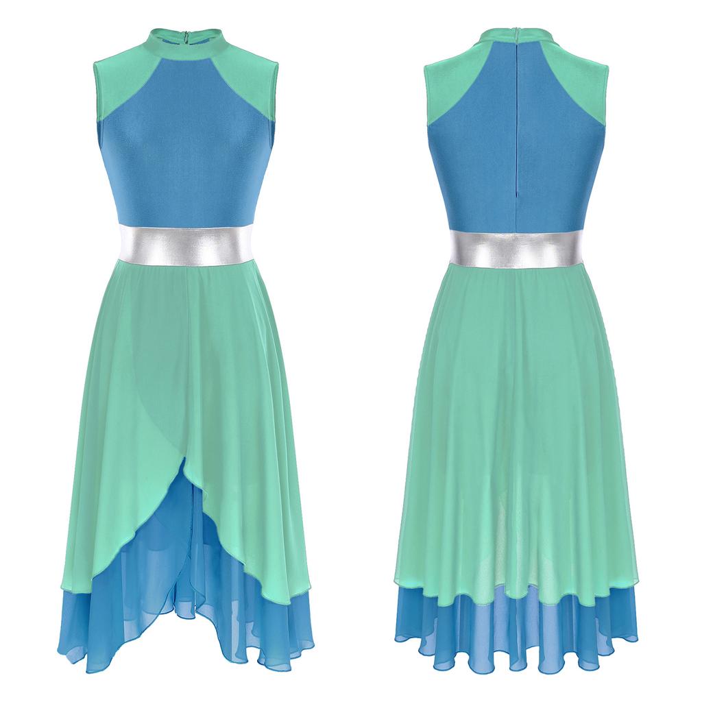 Kobiety Bez Rękawów Asymetryczne Kostiumy do Tańca Lirycznego Blok Kolorów Występ Sceniczny Baletowe Tutu Odzież Taneczna Sala Balowa Body Sukienka