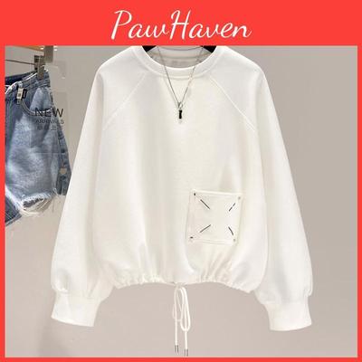 Sweatshirt Pullover Design Women Embroidered Solid Round Neck Long Sleeve Casual Loose Spring