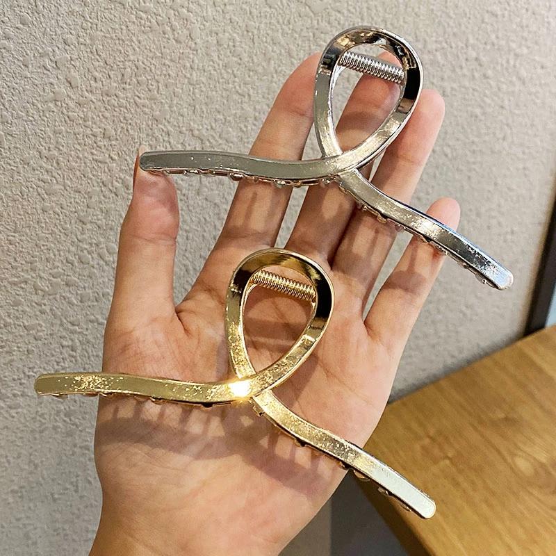 New Women Elegant Gold Silver Hair Clip Hollow Geometric Metal Hair Claw Headband Crab Hair Clips Fashion Hair Accessories