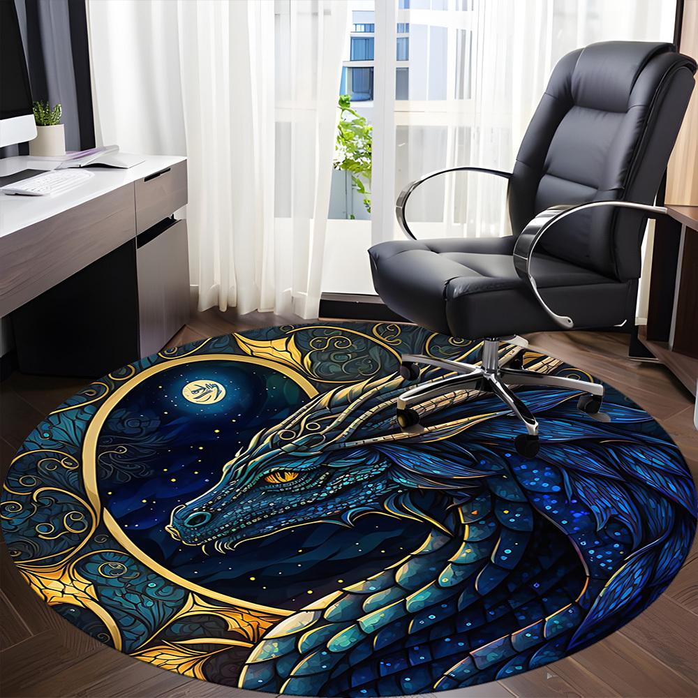 1pc Dragon Fantasy Office Round Area Rug, Under Office Chairs Bedroom Living Room Home Decor, Room Deco