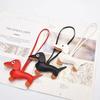 Custom Leather Keychain Cute Sausage Dog Laser Personalize Number Cartoon Puppy Kering Car Key Chain Ring for Couple