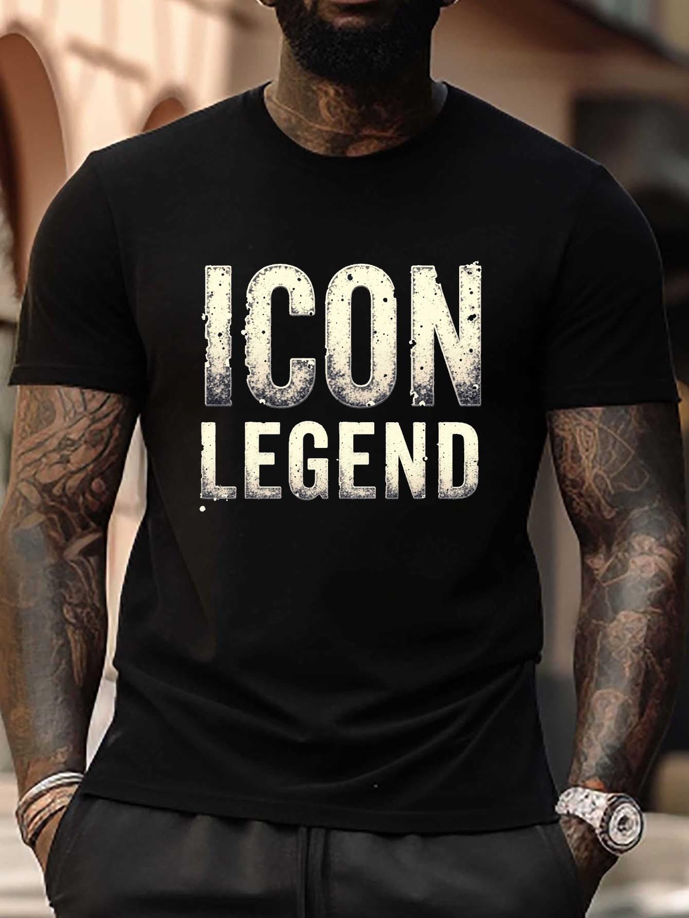 Icon Legend Plus Size Distressed Typography T-shirt - Black Casual Short Sleeve Round Neck Summer Top XXXL