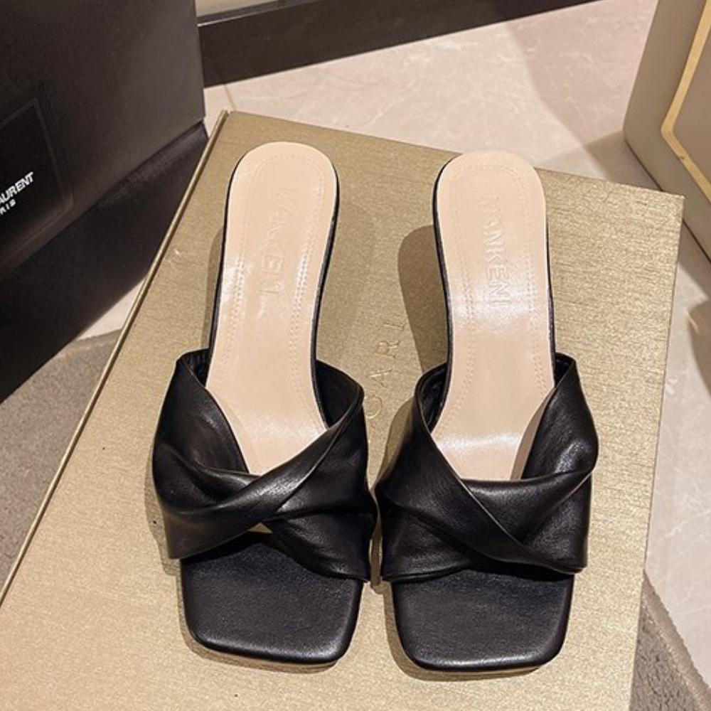 Fashion Summer Fashion Simple Ladies Slippers Dew Feet High Heels Solid Color Comfortable Casual SlippersFashion Slippers