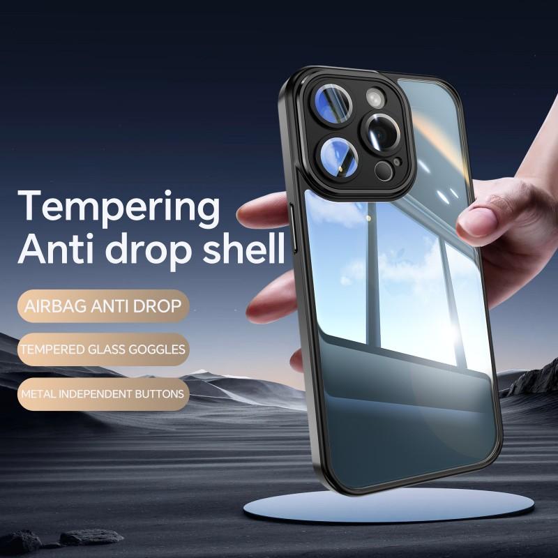 For iPhone 13 Pro Max 6.7 inch TPU Case WANLONFENG Shockproof Clear Phone Cover with Tempered Glass Film