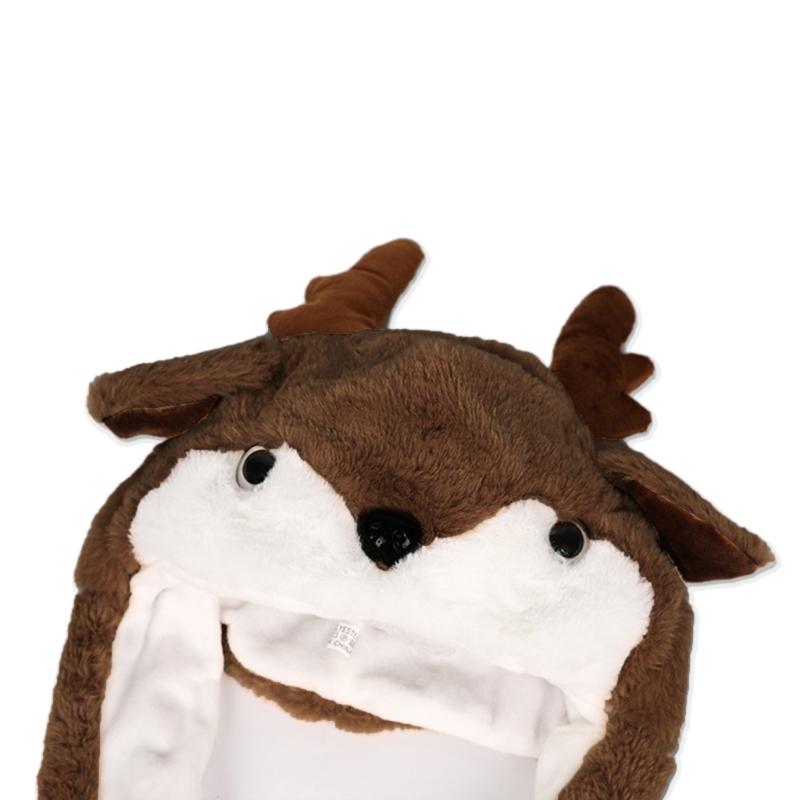 Plush Animal Hat Winter Warm Beanie with Long Ear Flaps Cute Elk with Moving Ears Christmas Gift for Teens Boys Girls