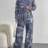 Flame splicing European and American autumn and winter casual long-sleeved suit women's hooded sweater trousers two-piece set